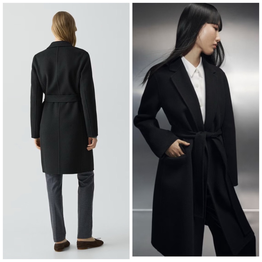 Theory Belt Coat Black Large Wool Cashmere Winsome 2 Double Face